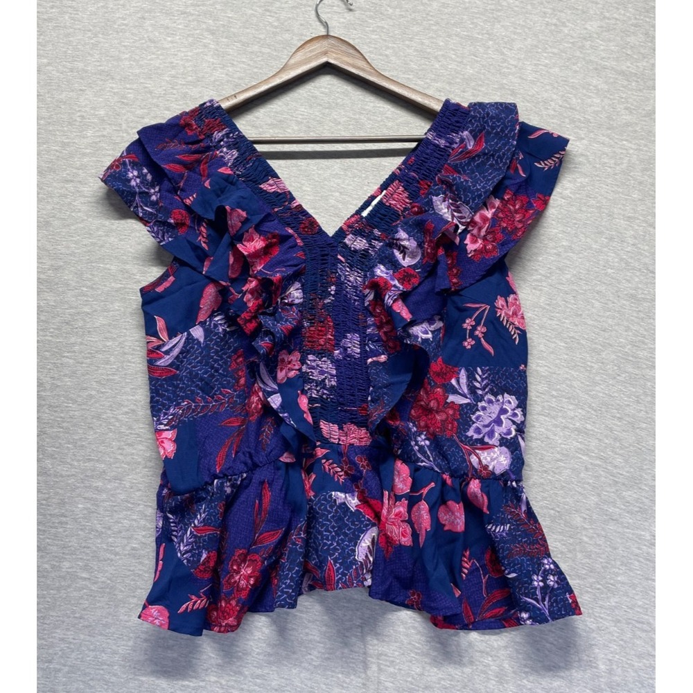 Sofia Jeans by Sofia Vergara Blouse Top Women's M Multi Floral Ruffle Double V